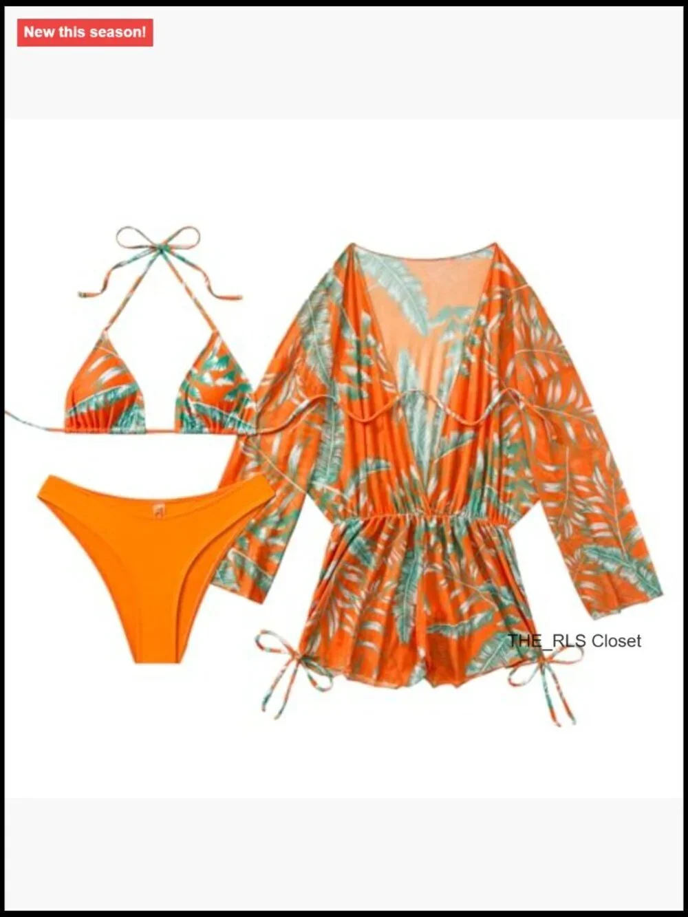 3 Piece Swimsuits for Women Tropical Leaf Print Bikini Set with Mesh Cover Up